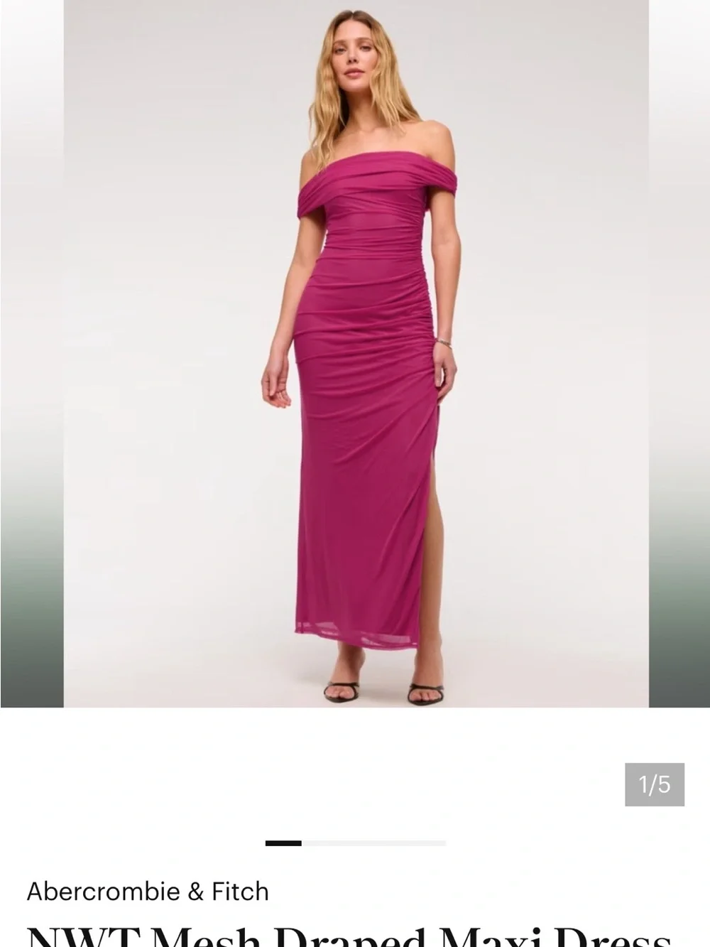 Abercrombie & Fitch Magenta Off-Shoulder Draped Maxi Dress